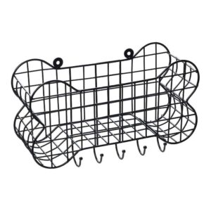 House of Paws Bone Shaped Wall Storage Basket with Dog Lead Hooks Large
