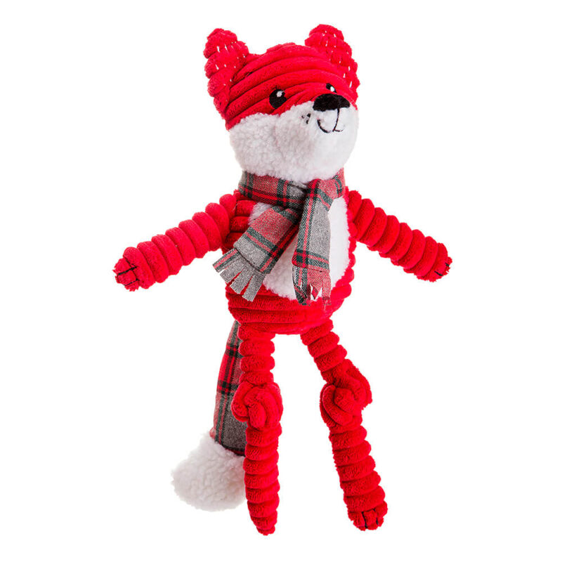 House of Paws Christmas Red Jumbo Cord and Tweed Fox Dog Toy