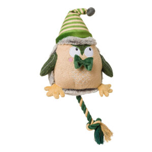 House of Paws Forest Green Christmas Owl with Rope Dog Toy