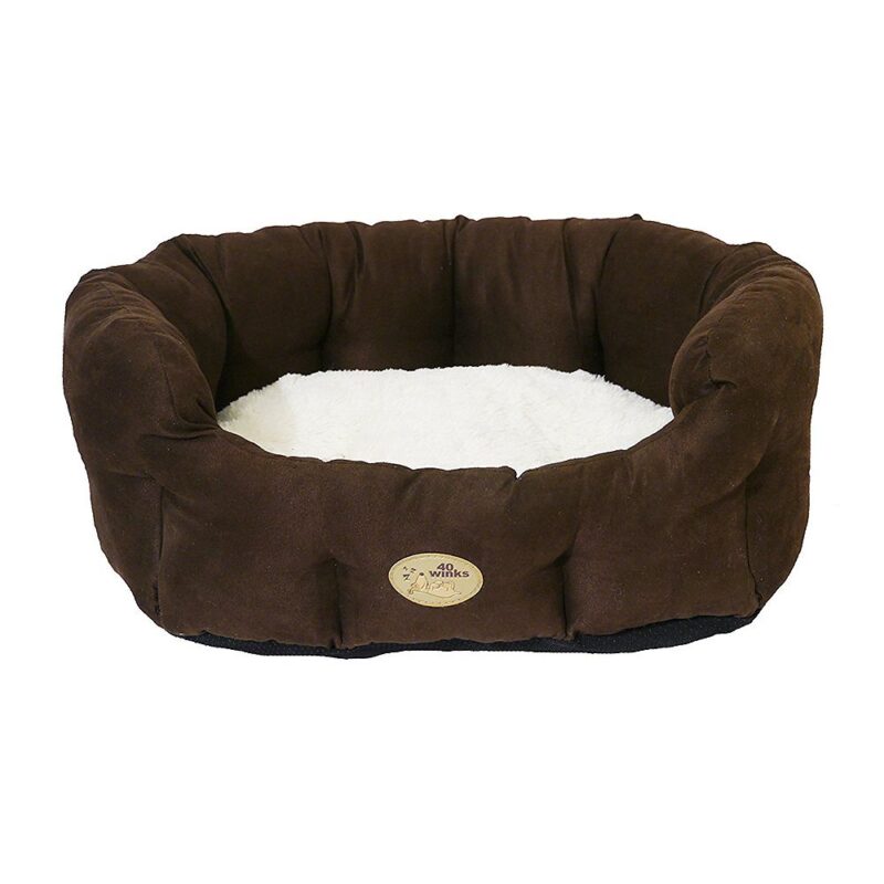 Rosewood 40 Winks Dog Bed - Chocolate / Cream Faux Suede 28"